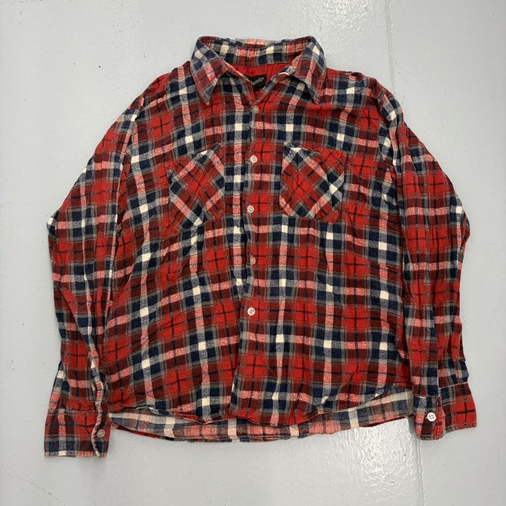 Vintage 70s Mohawk Red Plaid Cotton Boxy Flannel